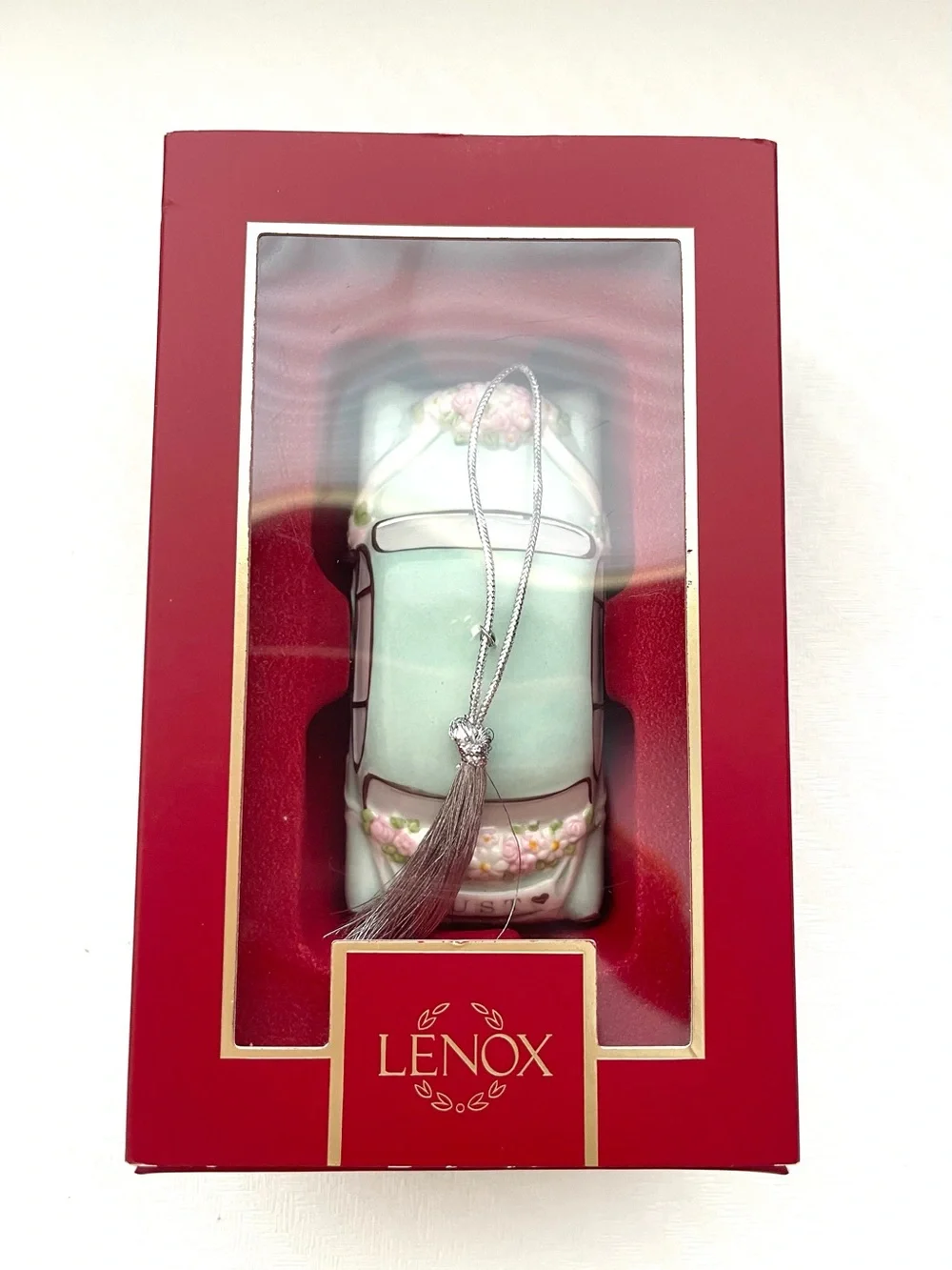 LENOX 2023 “Just Married” Ornament Vintage Car Porcelain CHRISTMAS 4” Mint Green